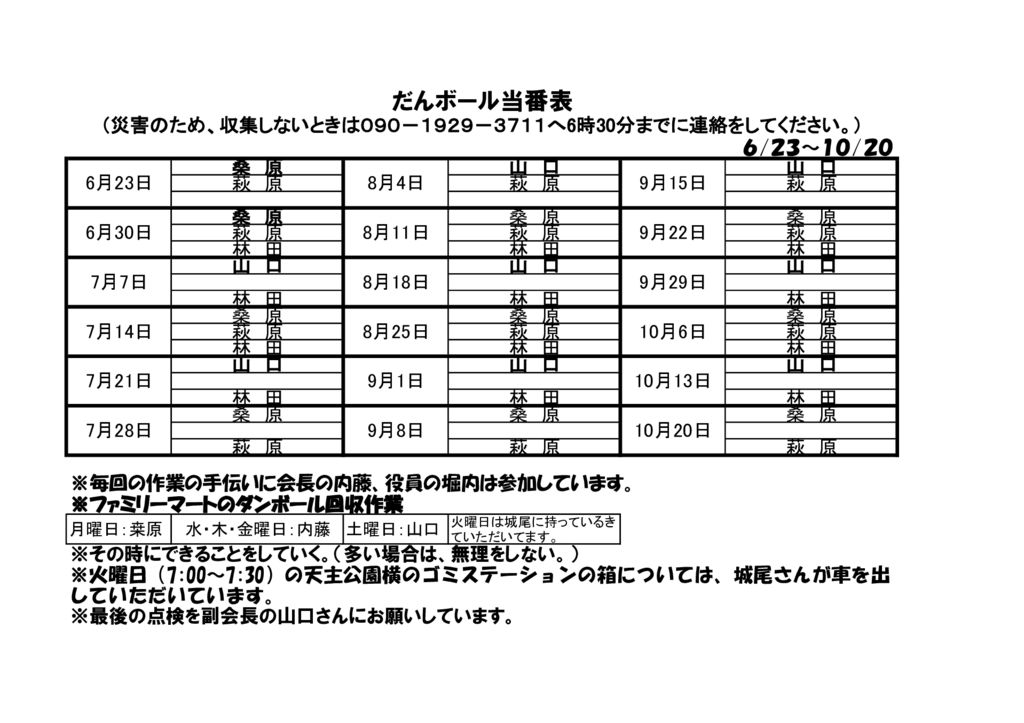 ホームページ９７　ダンボール当番表のサムネイル